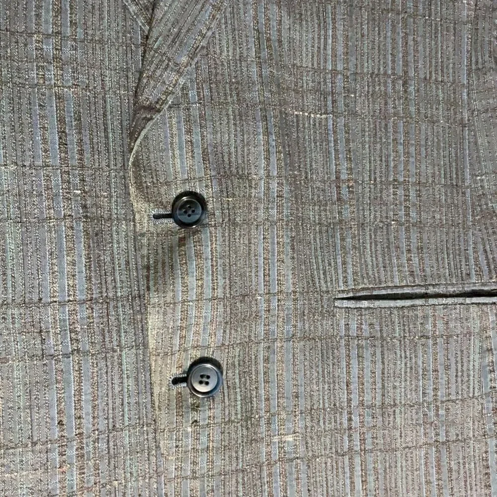 Christian Dior Blue Gray Cotton Rayon VTG 80s Seersucker 2 button Blazer Mens 42